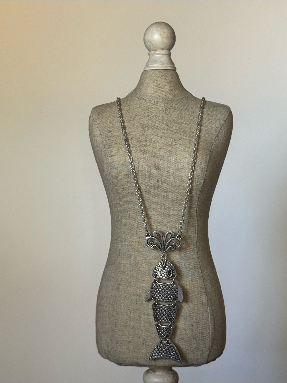 Articulated Fish Shooting Up Water Fountain Pendant Necklace